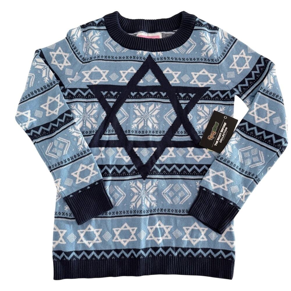 Tipsy Elves Women’s XS Hanukkah Sweater Blue Star of David “The Night Before”